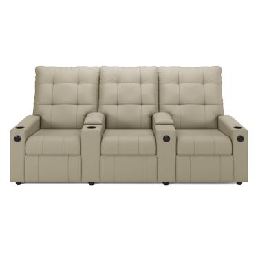 Imagem de Poltrona Reclinável Para Cinema Parma 3 Lugares Baú USB PU Bege FH1 - D'Rossi