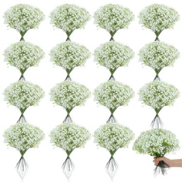 Imagem de Grevosea 200 peças de flores artificiais brancas para bebês, flores artificiais a granel, flor de toque real para festa de casamento, decoração de jardim