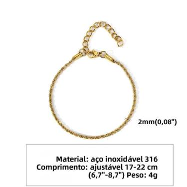 Imagem de Pulseira De Cadeia Torcida Vintage Em Aço Inoxidável Rock Gold De 3mm,