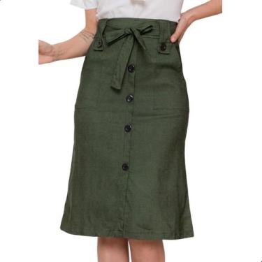 Imagem de Saia Midi Com Botões e Bolso Bengaline Moda Evangélica - Look Modas Oc