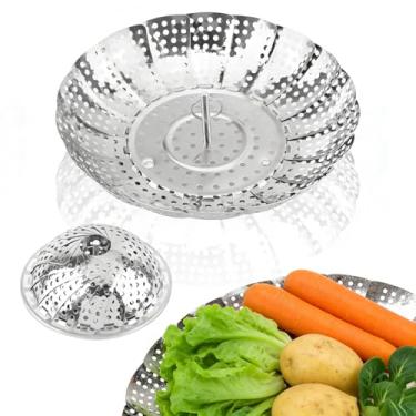 Imagem de Cesta dobrável de aço inoxidável – Vaporizador de vegetais expansível e dobrável para panelas de 13,5 a 21 cm, pode ser lavado na lava-louças