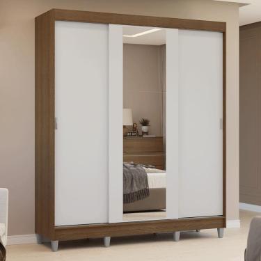 Imagem de Guarda-roupa Casal Com Pés 3 Portas De Correr Com Espelho Rustic/branco Reno Madesa