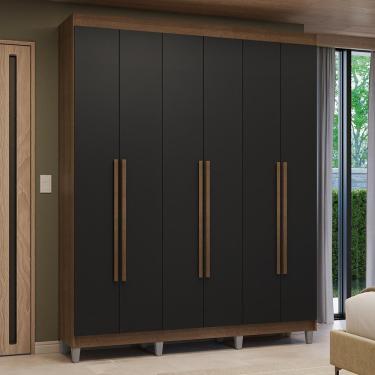 Imagem de Guarda-roupa Casal Com Pés 6 Portas Batentes Rustic-preto-rustic Venus Madesa