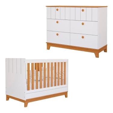 Imagem de Conjunto De Berço Biscoito Com Comoda Biscoito 6 Gavetas Branco Acetinado nature