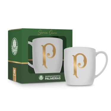 Imagem de Caneca Porcelana Premium BrasFoot Palmeiras Serie Ouro 360 ML Urban Licenciada Branco