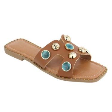 Imagem de Sandalia Rasteira H Leruchel Detalhe Abs Azul Casual, 36