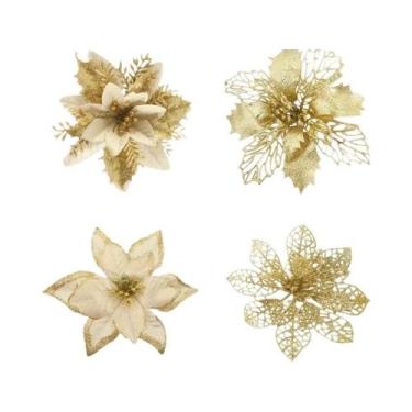 Imagem de Flores Artificiais Com Glitter Para Decoração De Árvore De Natal, 8-16