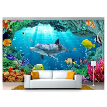 Imagem de Papel De Parede Vida Marinha Golfinhos Mar 3D At60