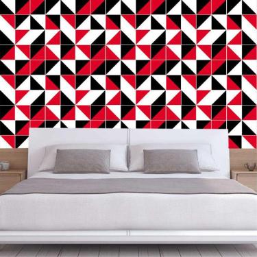 Imagem de Papel Parede Triângulos Vermelho Preto Branco Adesivo Sala