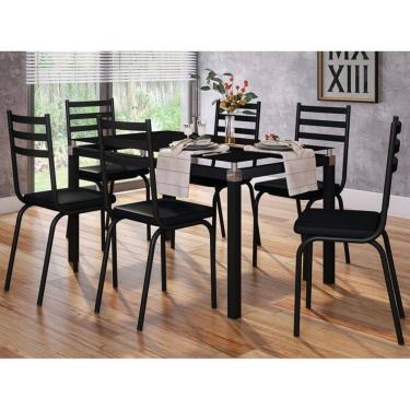 Imagem de Mesa 6 Cadeiras Malva Tampo Vidro 140cm Sf Preto