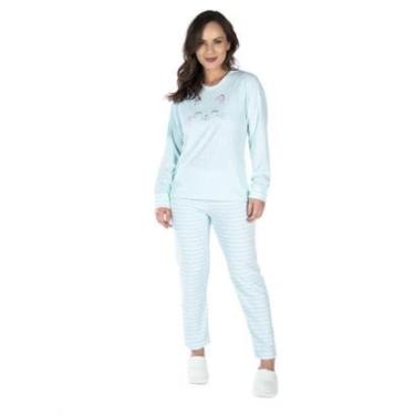 Imagem de Pijama De Frio Feminino Plush Victory Roupa De Dormir Blusa Manga Longa Calça Listrada Quentinho-Feminino