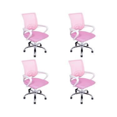 Imagem de Kit 4 Cadeira De Escritório Begonia Tela Mesh Ergonômica Rosa