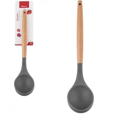 Imagem de Concha De Silicone Com Cabo De Madeira 31 Cm Grafite - Well - WELLMIX