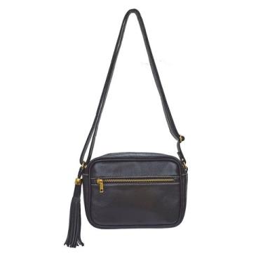 Imagem de Bolsa Feminina Transversal Preta Pequena em Couro Legítimo Madamix