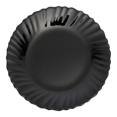 Imagem de Prato Raso de Vidro Preto Opalino Feston 26cm Em Casa Tem - EmCasaTem
