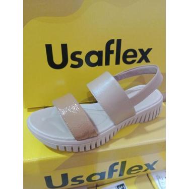 Imagem de Sandália Salto Anabela Tira Fofa Couro MA12004 - Usaflex, Amêndoa, 36