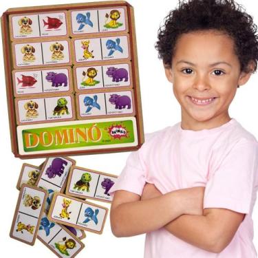 Imagem de Dominó de Animais em MDF Brinquedo Educativo Pedagógico - Tralalá