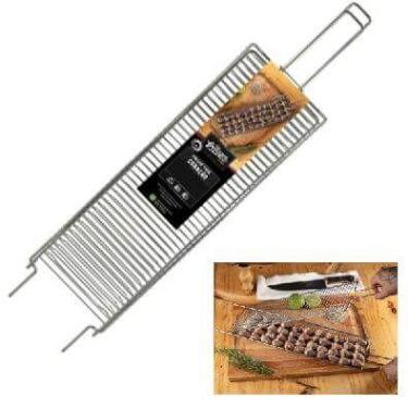 Imagem de Grelha Dobravel Espeto P/ Assar Coraçao E Miúdos Churrasco - Grilazer