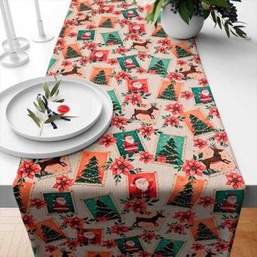 Imagem de Trilha Caminho de Mesa Natal Liso Poá Xadrez Floral Dourado 2 x 0,42m 