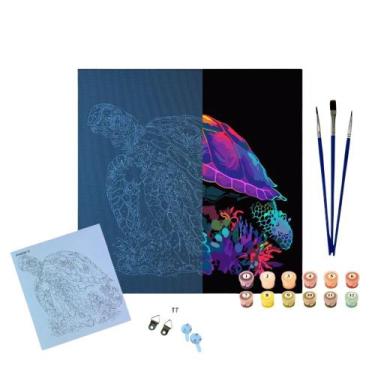 Imagem de Kit Pintura Numerada Arte Terapia 30X30cm Tartaruga Mágica - Sinoart