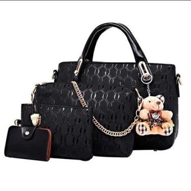 Imagem de Bolsa Feminina Transversal Com Chaveiro Kit 4 Pecas - RPC, Preto