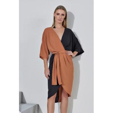 Imagem de Vestido Midi bicolor preto e mascavo - LULEG