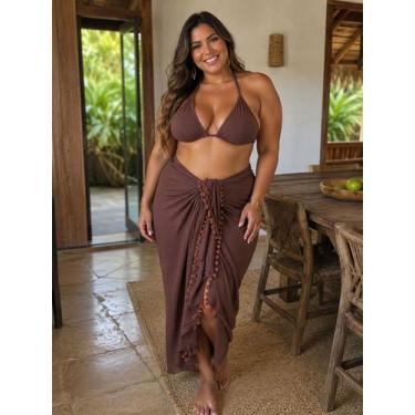 Imagem de Canga saída de praia plus size chocolate pompom - - SEGUE O SOL, Choco