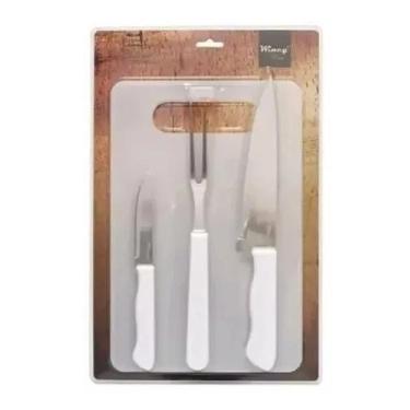 Imagem de Kit Churrasco Tábua Garfo Trinchante Faca Aço Inox 4 Peças - wincy