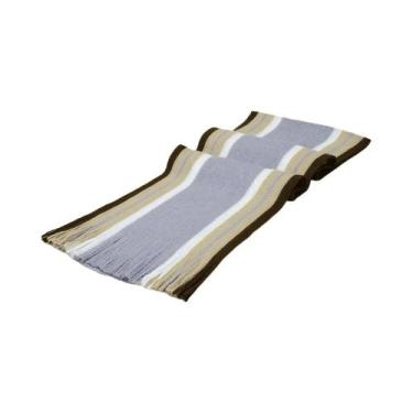 Imagem de Cachecol Longo Masculino De Cashmere Macio, Grosso, Listrado Com Franj