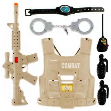 Imagem de Kit Polícia Tático Infantil Com Colete Arma Algemas Walkie Talkie Reló
