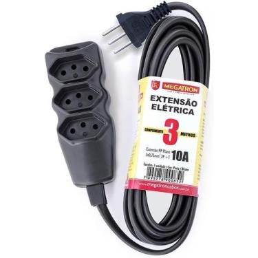 Imagem de Extensão Tri 2P+T Cabo PP 3X0,75mm 3,0m Preto Megatron