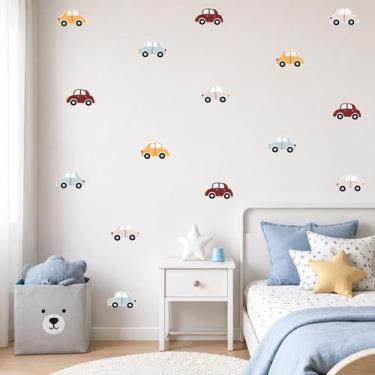 Imagem de adesivos de parede carrinhos miniaturas decoração carros tons pastéis 