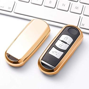 Imagem de WSWJDW TPU Men Women's Key Holder Car Key Case Cover Keychain Ring Key Bag, Fit For Mazda 3/6 Axela Atenza CX-5,gold