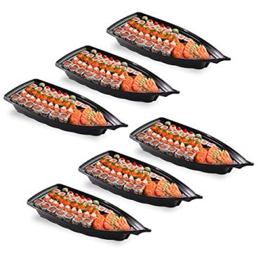 Imagem de Kit C/ 6 Barca Açai Sushi Sashimi 42x18x7cm Grande Preto
