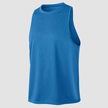 Imagem de Colete esportivo masculino gola O sem mangas elástico e secagem rápida academia fitness regata solta camiseta(Medium)(Azul)