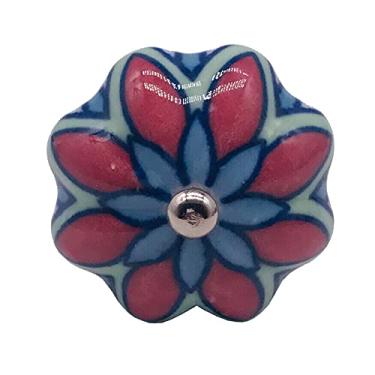 Imagem de 6 pcs Armário de cerâmica artesanal Knobs Boho Room Decor Acessórios Azul Folha e Vermelho Floral Decorativo Móveis Hardware YYDFPIIA (Color : B-2)