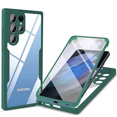 Imagem de Capa de proteção completa 360 para Samsung Galaxy S22 Ultra S21 FE A72 A52 A32 A22 A12 A21S A71 A51 Protetor de tela de lente de câmera, verde escuro, para S22