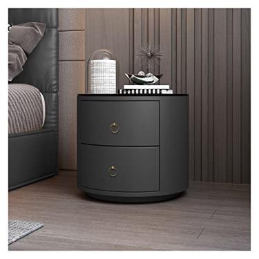 Imagem de Mesas de cabeceira redondas de couro para quarto simples de couro de ardósia mesa de cabeceira de vidro temperado com gavetas Mesas de cabeceira para quarto (cor: 03, tamanho: Bancada preta)