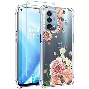 Imagem de Osophter Capa para Oneplus Nord N200 5G, capa Oneplus Nord N200 com protetor de tela floral para meninas e mulheres, capa de telefone de borracha TPU flexível com absorção de choque para 1+Nord N200 5G (flor rosa grande)