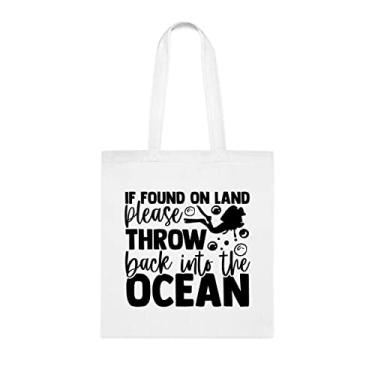 Imagem de Sacola Throw Back Into The Ocean, presente divertido, bolsa de ombro, bolsas reutilizáveis, cesta de Natal de aniversário, ideia de presente, Branco