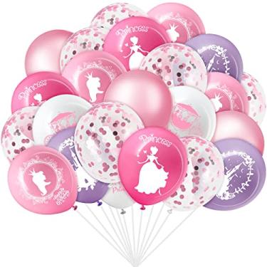 Imagem de 48 balões de princesa, balões de festa de aniversário de princesa, balões de látex de confetes rosa, decorações de festa de princesa para chá de bebê, lembrancinhas de festa de casamento