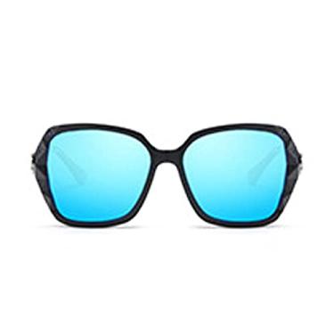 Imagem de Óculos de sol feminino Bestgift polarizador proteção UV armação preta azul, Moldura preta, azul