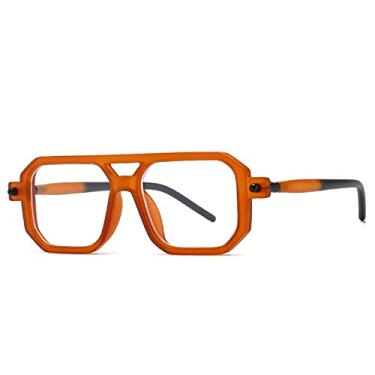 Imagem de Óculos de Sol Quadrado Polígono Moda Exclusivo Feminino Retro Óculos Claros Armação Masculina Tons UV400,Laranja claro,A