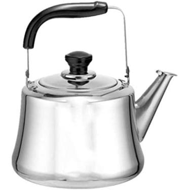 Imagem de Chaleira a gás apito grau alimentício 304 aço inoxidável leve chaleira fogão por indução com bico retrô tradicional para fogão ou fogão bule de café, prata, 4L, colecionador88