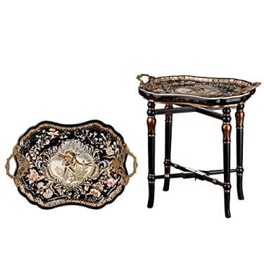 Imagem de SISWIM Mesa de centro conjunto de 2 peças, padrões caídos à mão, design americano, bronze 55 x 37 x 55 cm mesas de canto