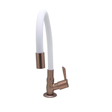 Imagem de Torneira Cozinha/Banheiro Gourmet Mesa Flexível Branco e Cobre C61