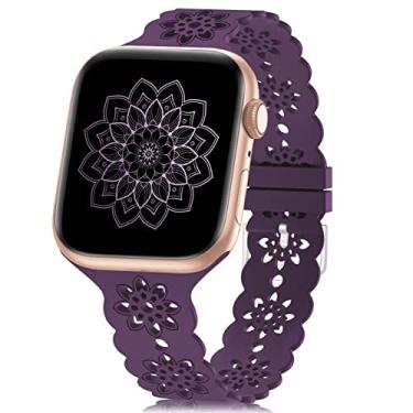 Imagem de Pulseira de silicone floral compatível com pulseiras de relógio Apple 38 mm 40 mm 44 mm 42 mm 41 mm 45 mm mulheres homens, pulseiras de design vazado finas pulseiras de relógio macias esportivas respiráveis para série iWatch SE/7/6/5/4/3/2/1
