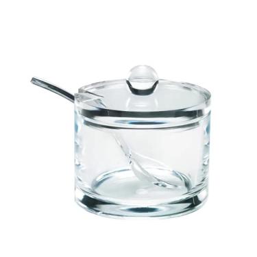 Imagem de J&M DESIGN Açucareiro de acrílico transparente com tampa e colher para acessórios de barra de café, tigelas de cereal, chá, recipientes de bancada de cozinha e assadeira - suporte dispensador de