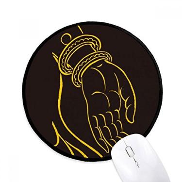 Imagem de Cultura Preto Amarelo Padrão Mouse Pad Desktop Escritório Tapete Redondo para Computador