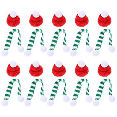 Imagem de LABRIMP 10 sets Stuffed Christmas Bottles Wine Topper Home Plaid Cover Santa Covers Decors Scarves Ornaments and Craft Candy Mini Table Cm Red Cup Cap Knitted Decor Hat Scarf for